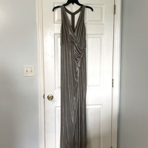 NWT!! Adrianna Papell gunmetal gray, size 8 floor length gown with beaded detail